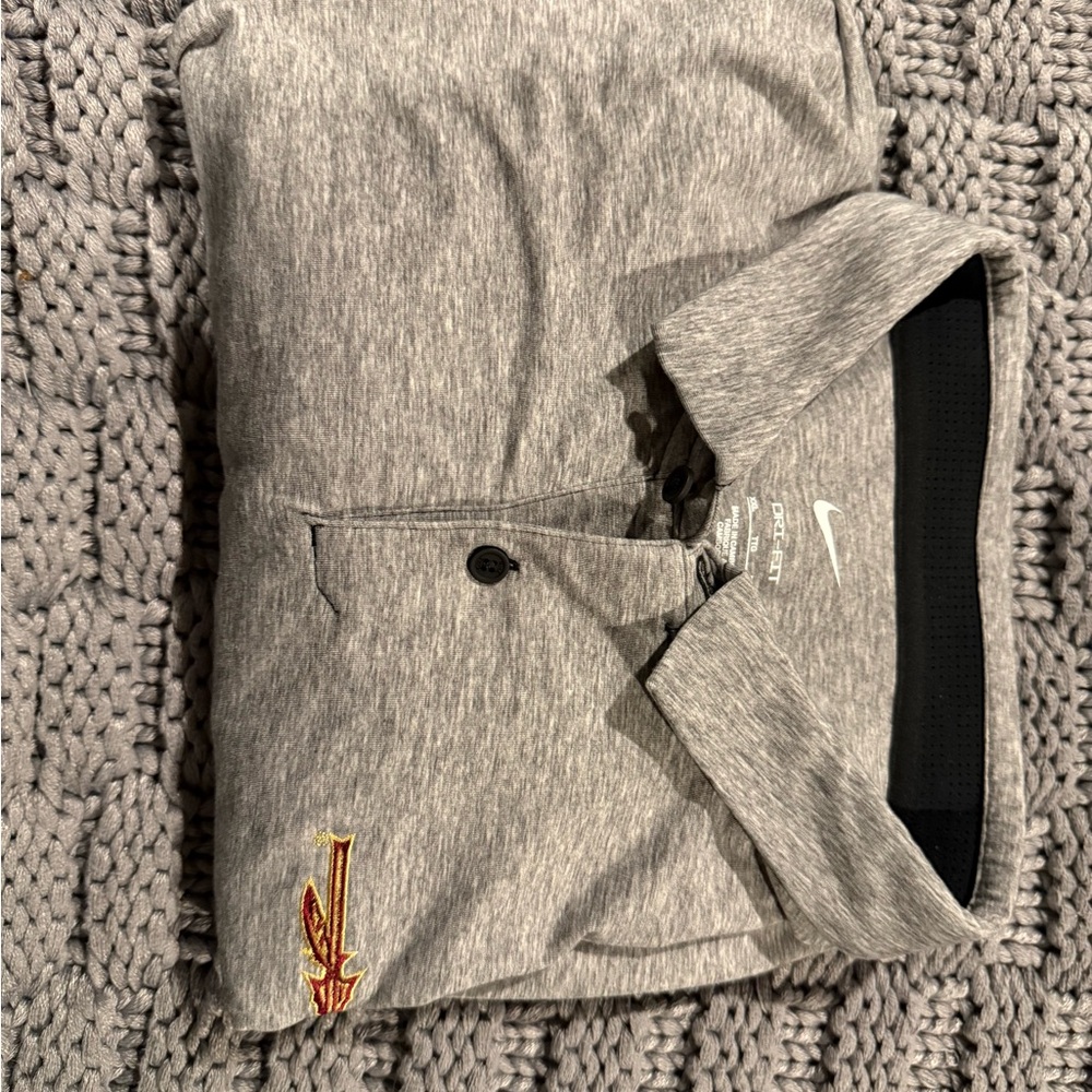 FSU Nike Heather Gray Polo with Embroidered Detail